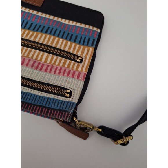 Fossil Passport Crossbody Purse Handbag Canvas Striped Multicolor Y2K Bohemian - Picture 7 of 13